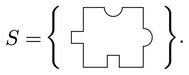 A square tile with interlocking tabs and notches that impose matching rules.